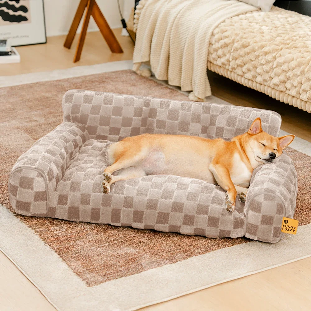 Lit orthopédique amovible en peluche à carreaux pour chien – CozyNest
