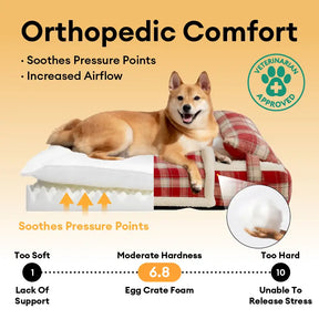 Lit pour chien orthopédique en peluche à carreaux vintage détachable avec coussin - Confort pour chiot