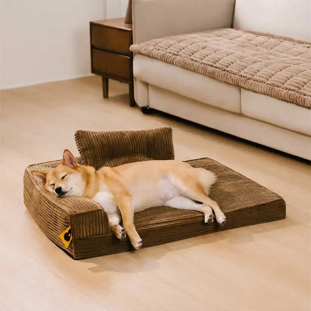 Lit orthopédique pour chien en velours côtelé anti-rayures amovible avec coussin - ComfySofa
