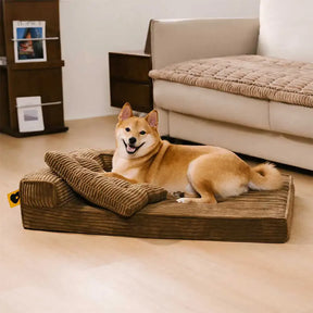 Lit orthopédique pour chien en velours côtelé anti-rayures amovible avec coussin - ComfySofa