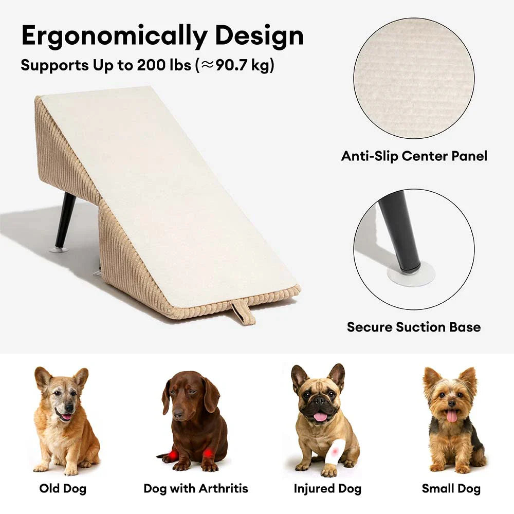 Rampe pour animaux 3-en-1 en velours côtelé confortable avec alliage renforcé et tabouret latéral – StepSure
