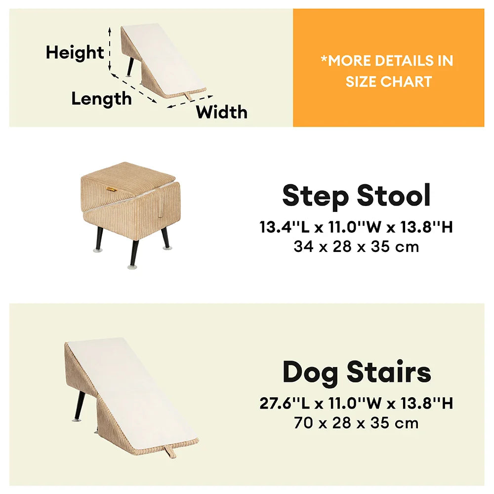 Rampe pour animaux 3-en-1 en velours côtelé confortable avec alliage renforcé et tabouret latéral – StepSure