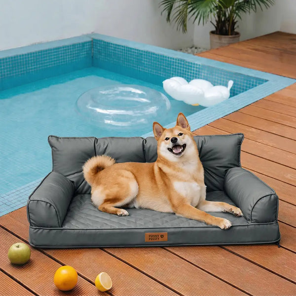 Luxe lit pour chien orthopédique grand en cuir synthétique pliable - Extérieur