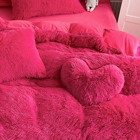 Parure de couette en peluche longue et épaisse chaude romantique et luxueuse