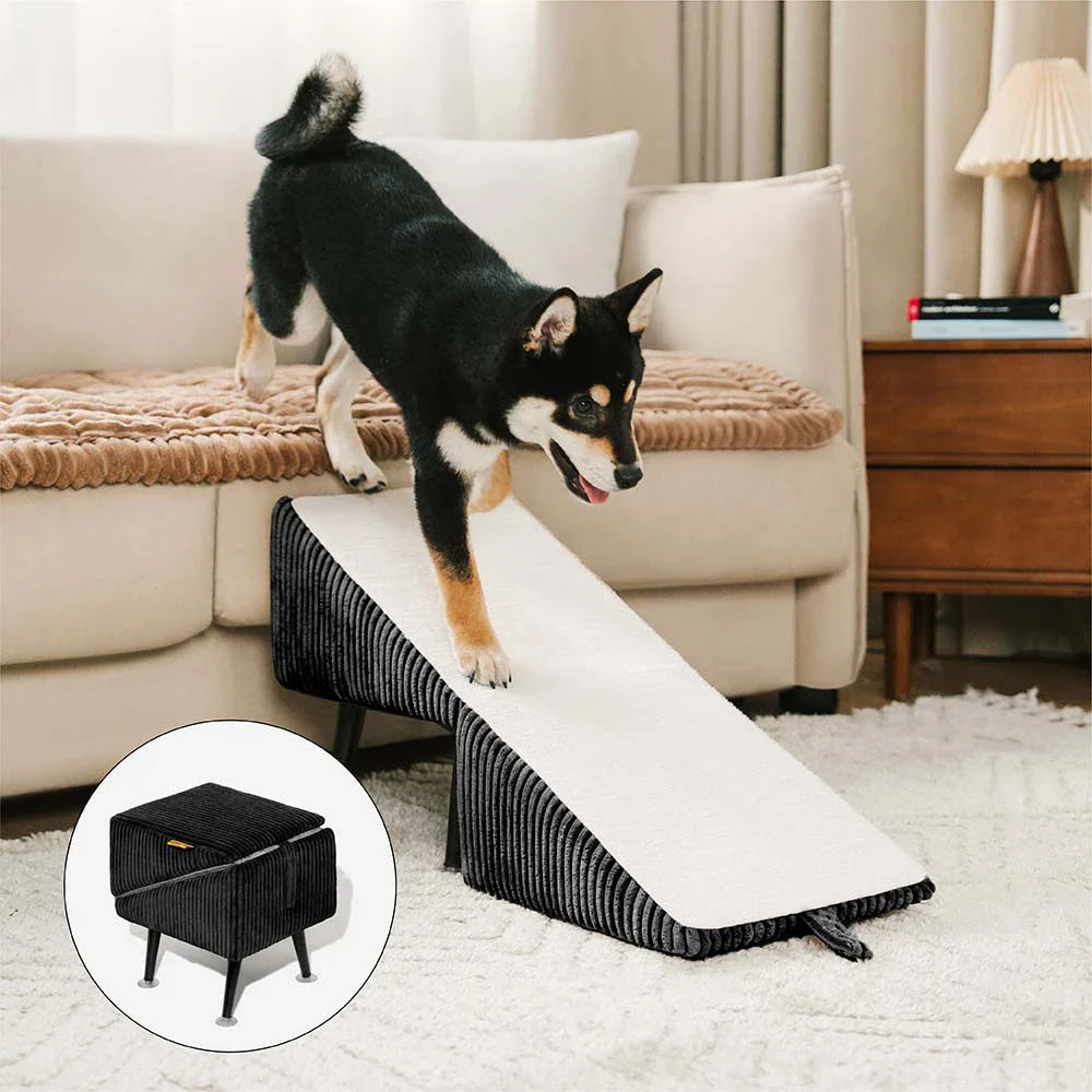 Rampe pour animaux 3-en-1 en velours côtelé confortable avec alliage renforcé et tabouret latéral – StepSure