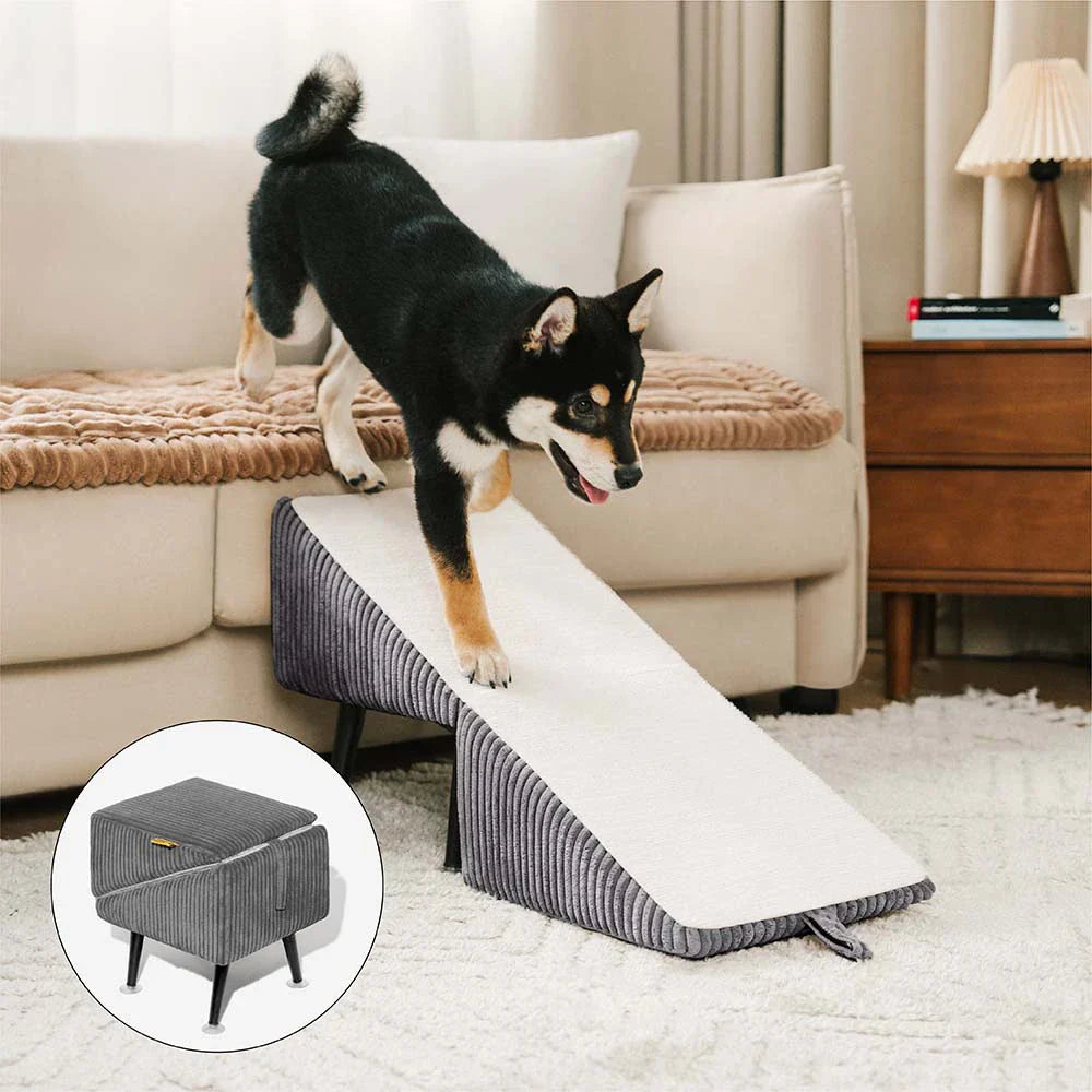 Rampe pour animaux 3-en-1 en velours côtelé confortable avec alliage renforcé et tabouret latéral – StepSure