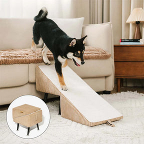 Rampe pour animaux 3-en-1 en velours côtelé confortable avec alliage renforcé et tabouret latéral – StepSure
