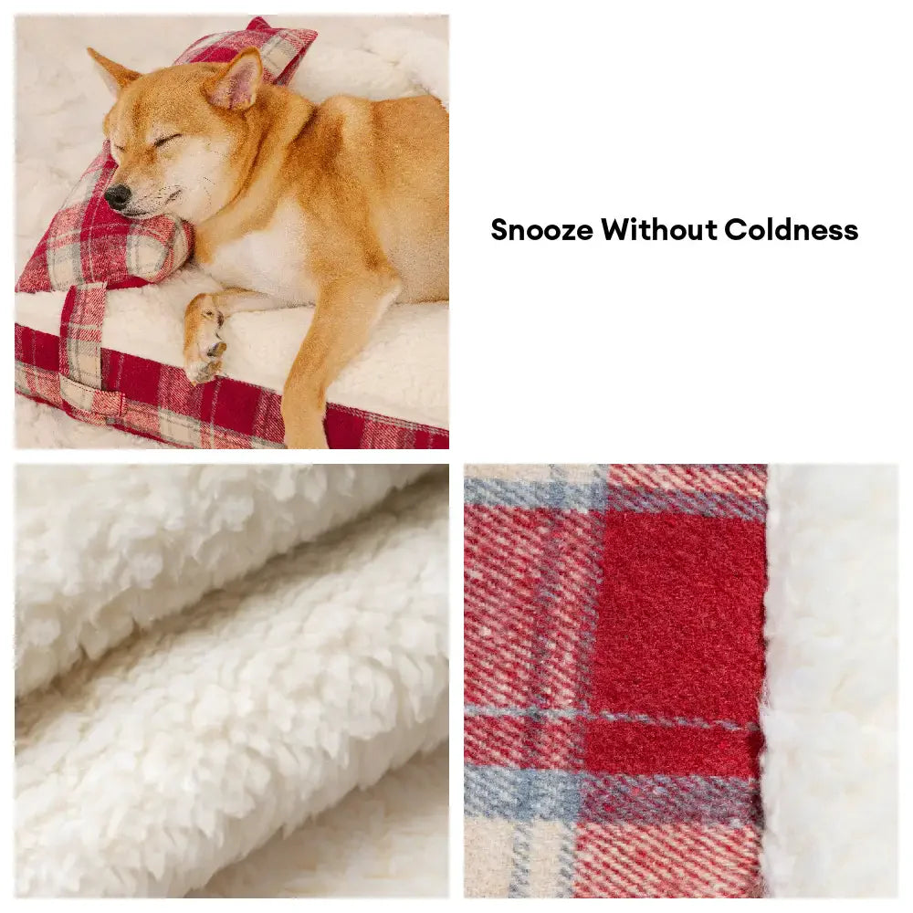 Lit pour chien orthopédique en peluche à carreaux vintage détachable avec coussin - Confort pour chiot