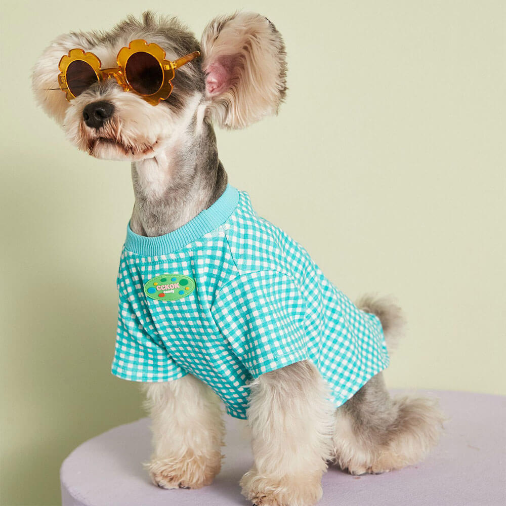 T-shirt Mode Été Chien Multicolore à Carreaux