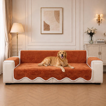 Couvre-canapé en velours plush imperméable avec bord ondulé contrasté