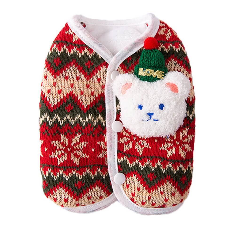 Pull tricoté pour chien motif ours festif confortable idéal pour les fêtes