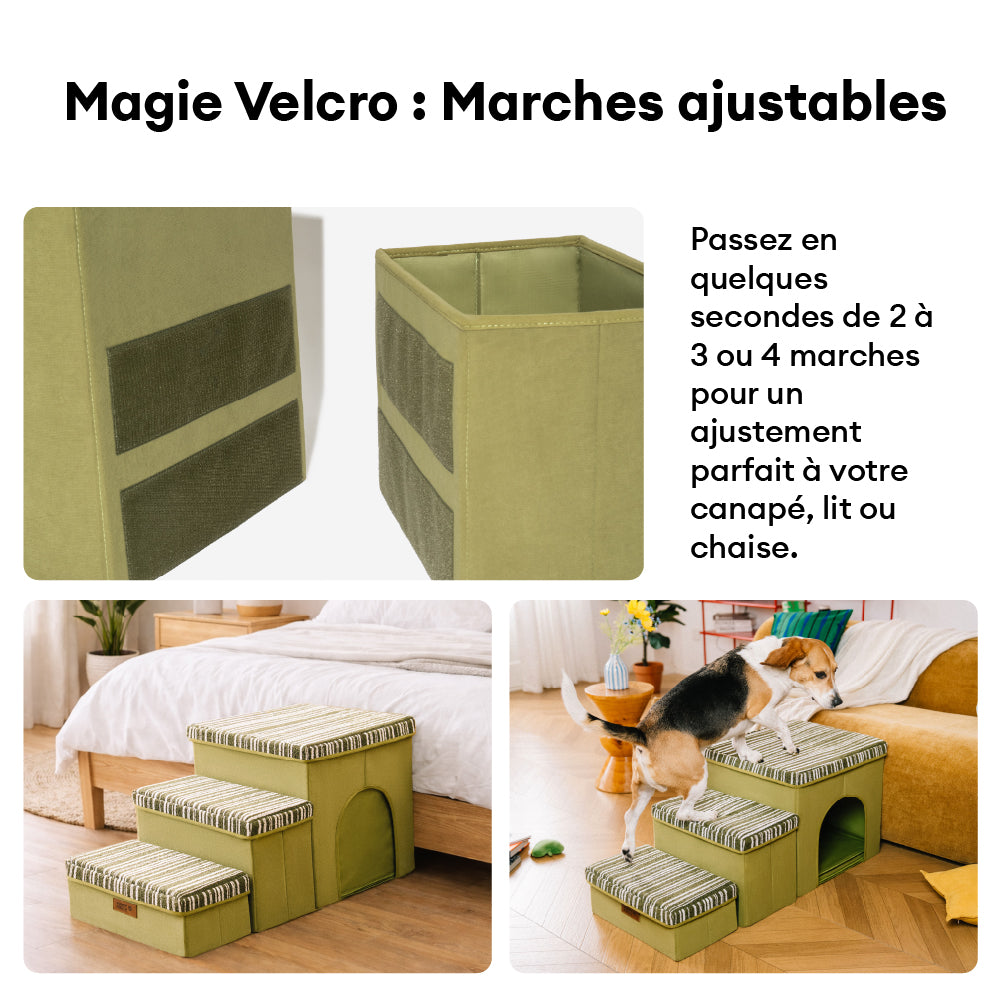 Escalier pour chien pliable avec rangement et condo - Funnyfuzzy SnugNest