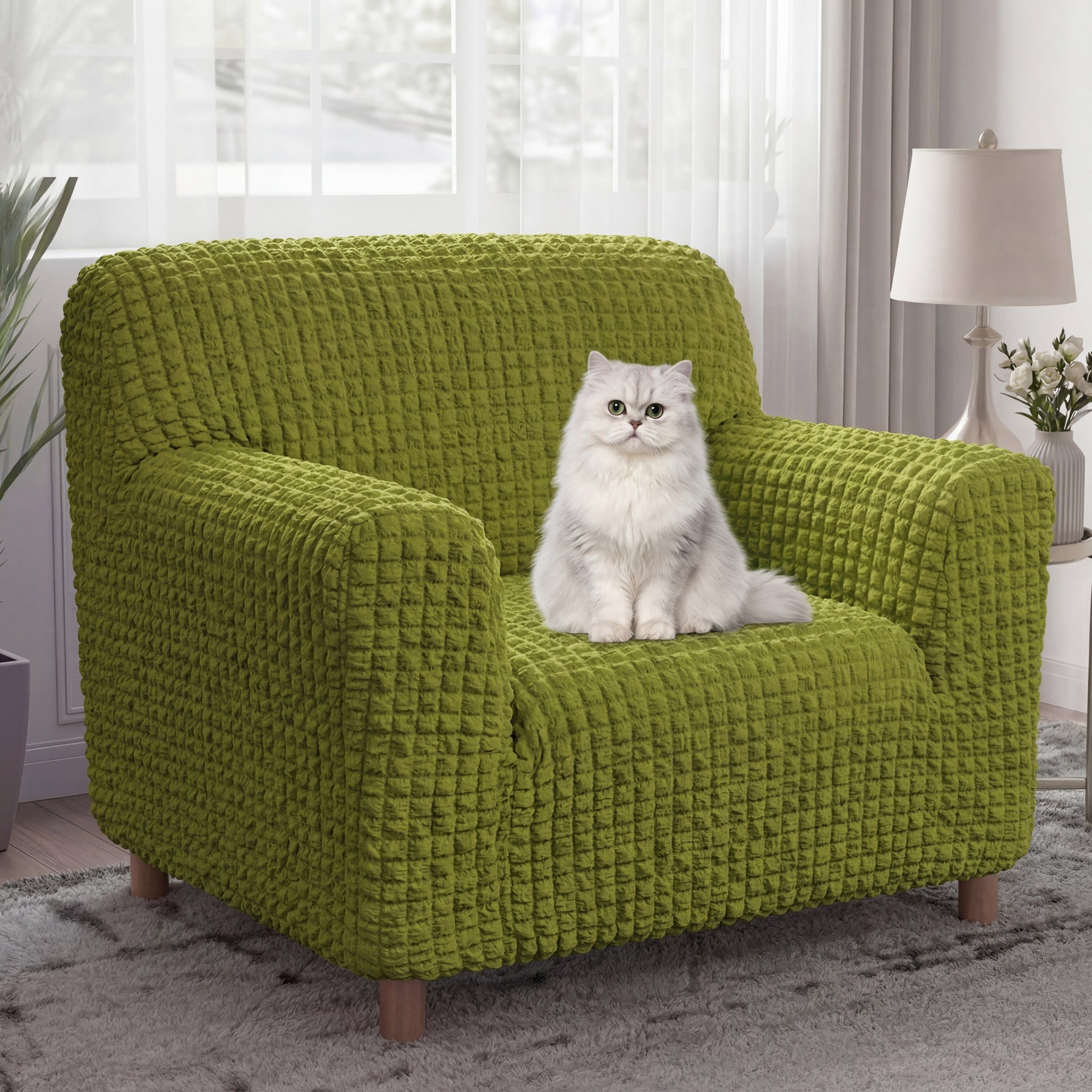 Housse de fauteuil, canapé extensible magique en seersucker et respirant, style crème, à couverture complète.