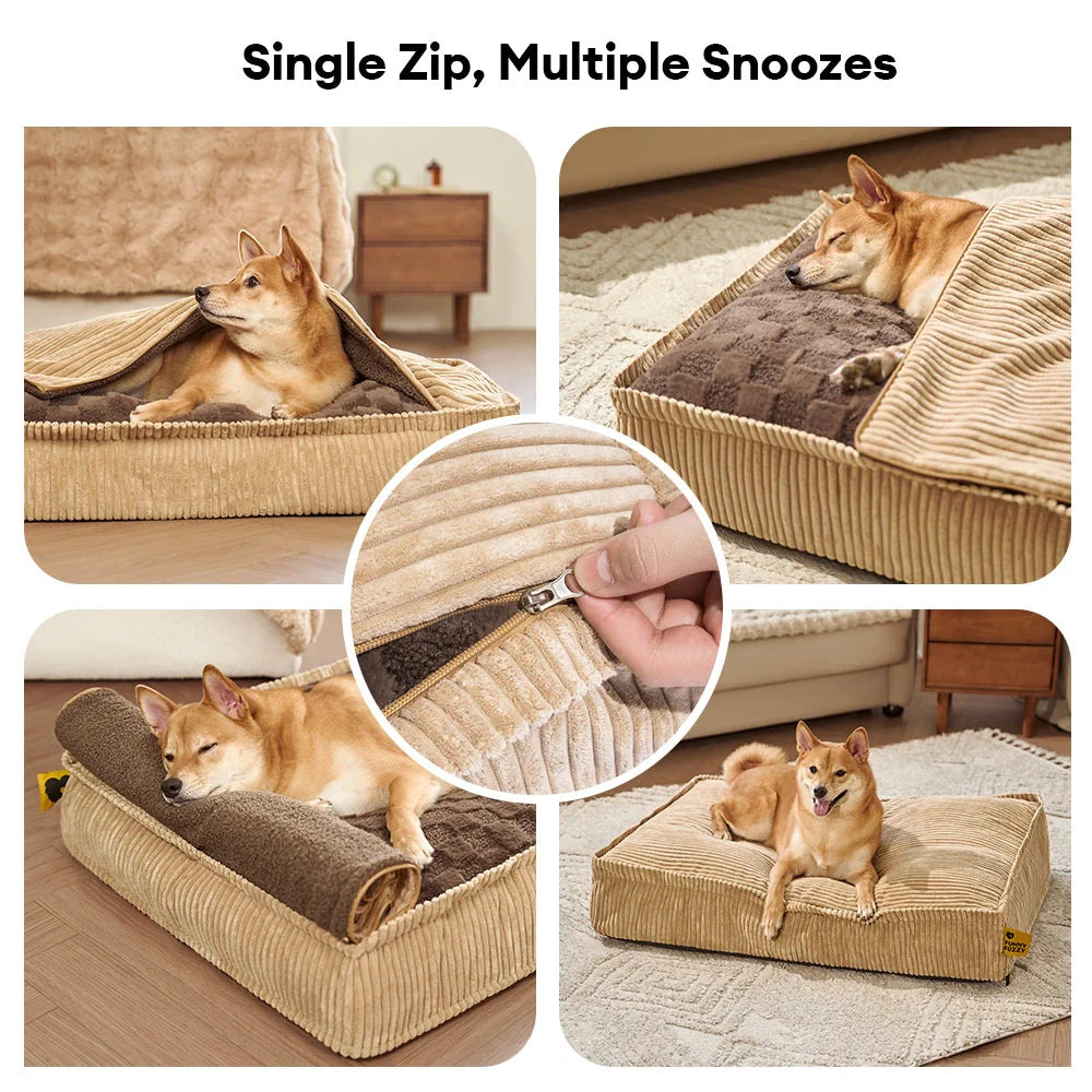 Lit orthopédique pour chien détachable, câlin et chaud - Cocoon à carreaux