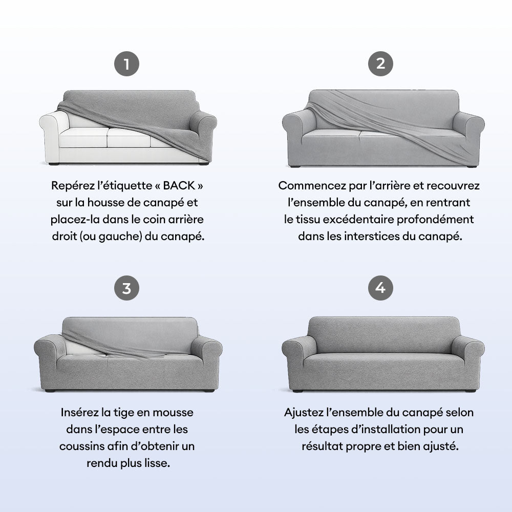 Housse de canapé extensible 3 place en tissu chevrons, pleine couverture, confortable et résistante aux griffures.