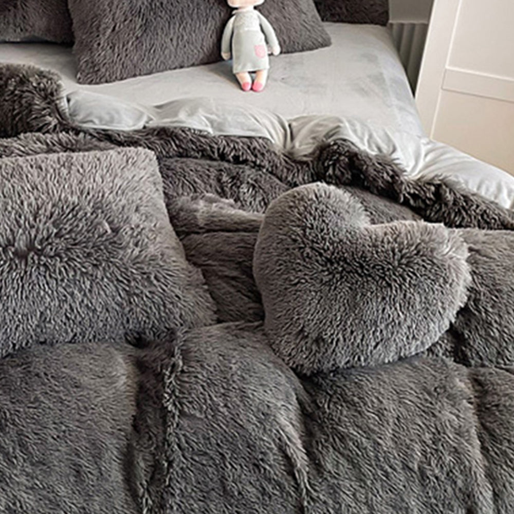 Parure de couette en peluche longue et épaisse chaude romantique et luxueuse