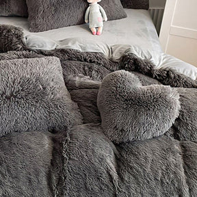 Parure de couette en peluche longue et épaisse chaude romantique et luxueuse