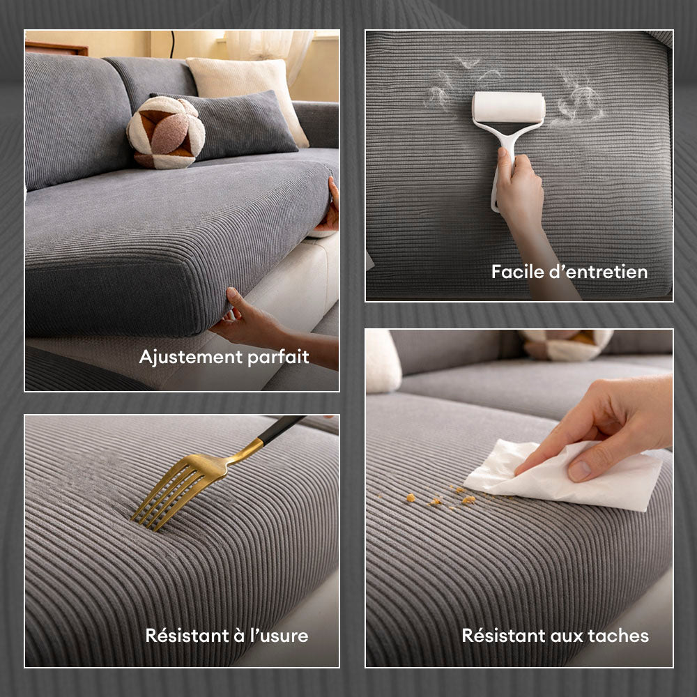 Housse de canapé d'angle extensible velours côtelé anti-rayures housse de canapé 3 places