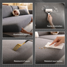 Housse de canapé d'angle extensible velours côtelé anti-rayures housse de canapé 3 places