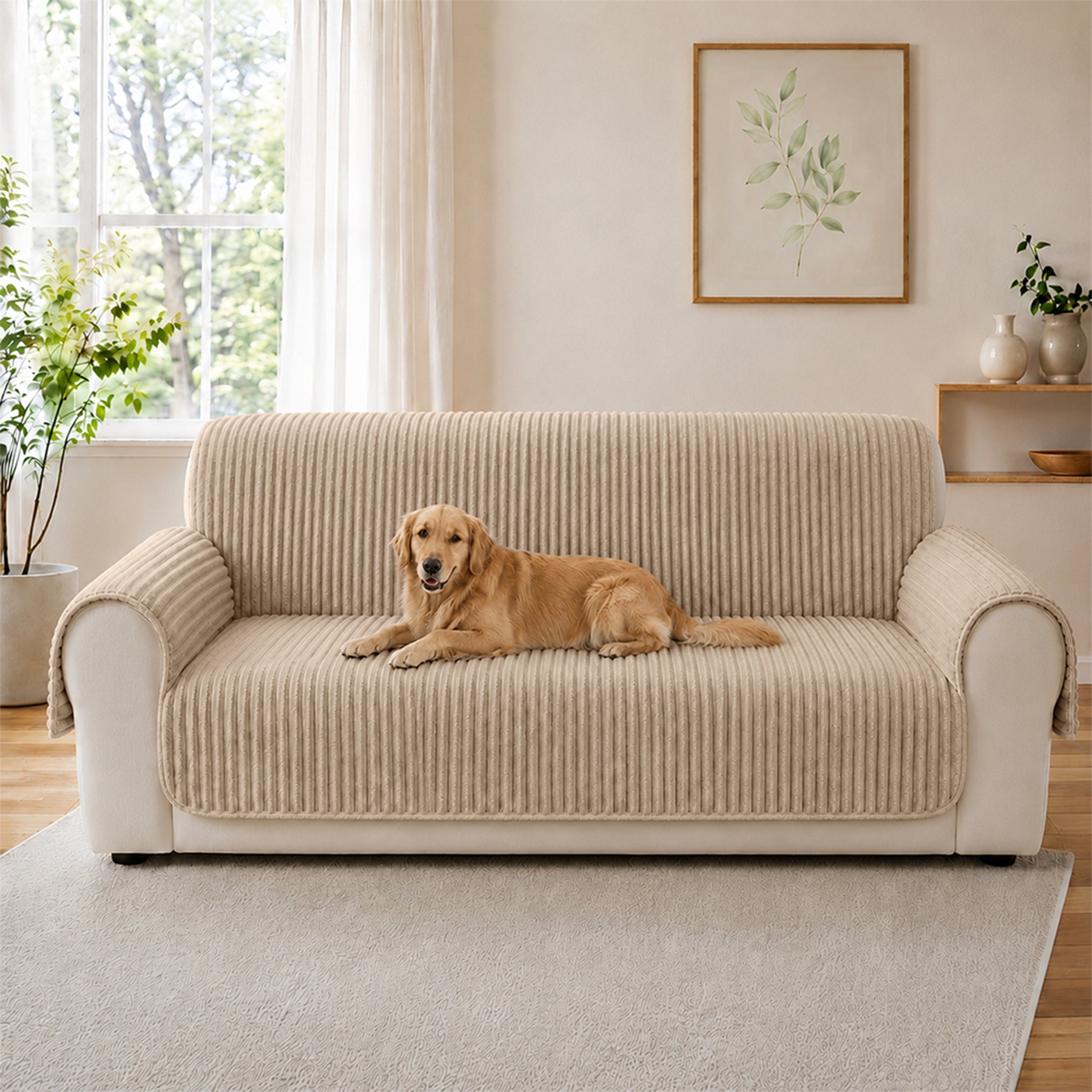 Housse fauteuil de canapé en une seule pièce non glissante, douce et adaptée aux animaux - Rayures