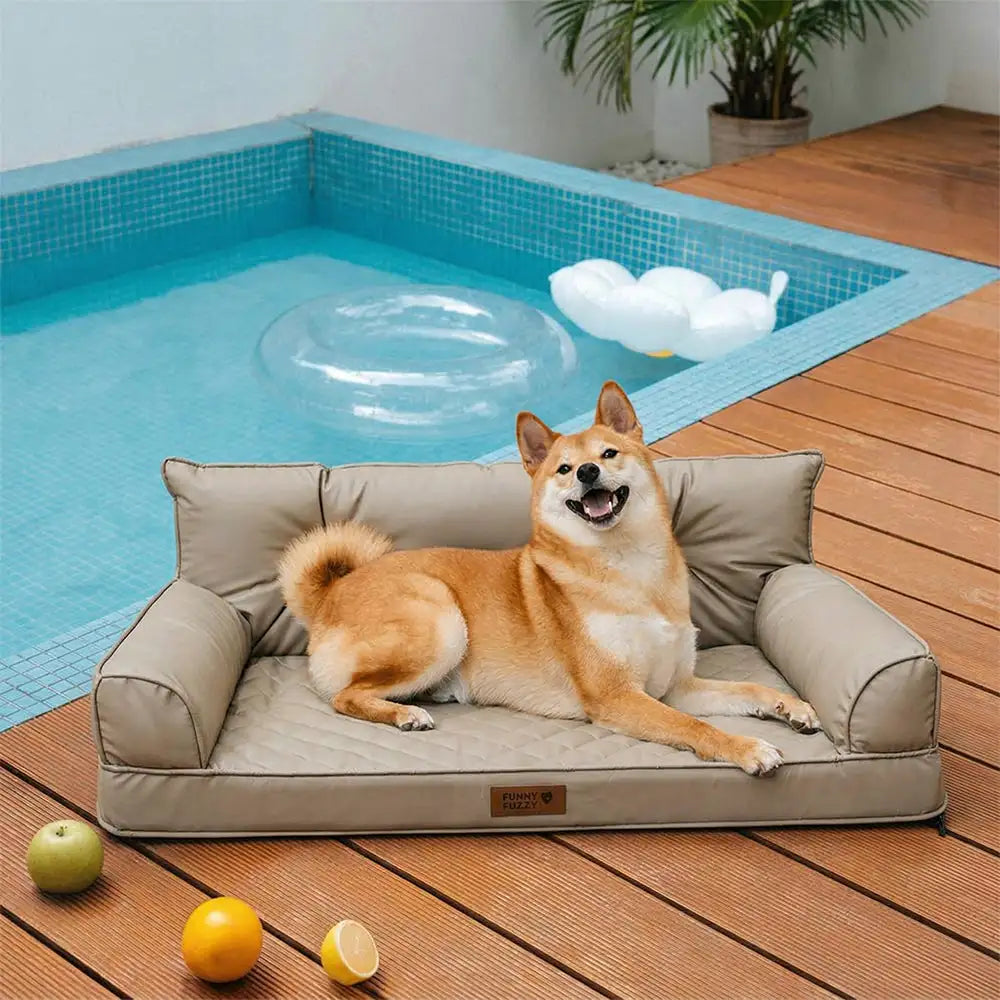 Luxe lit pour chien orthopédique grand en cuir synthétique pliable - Extérieur