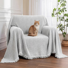 Housse de fauteuil plaid pour canapé en chenille à chevrons et glands