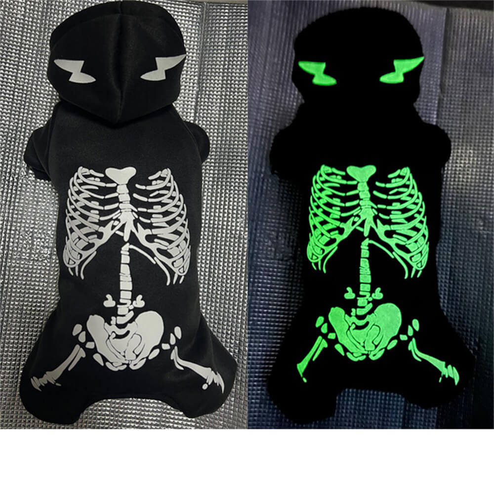 Sweat à capuche lumineux pour chien squelette d'Halloween | Brillant et confortable