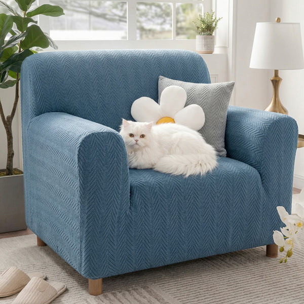 Housse de fauteuil, canapé extensible magique esthétique crème en chevrons élégante
