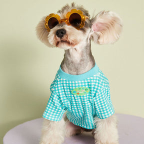 T-shirt Mode Été Chien Multicolore à Carreaux