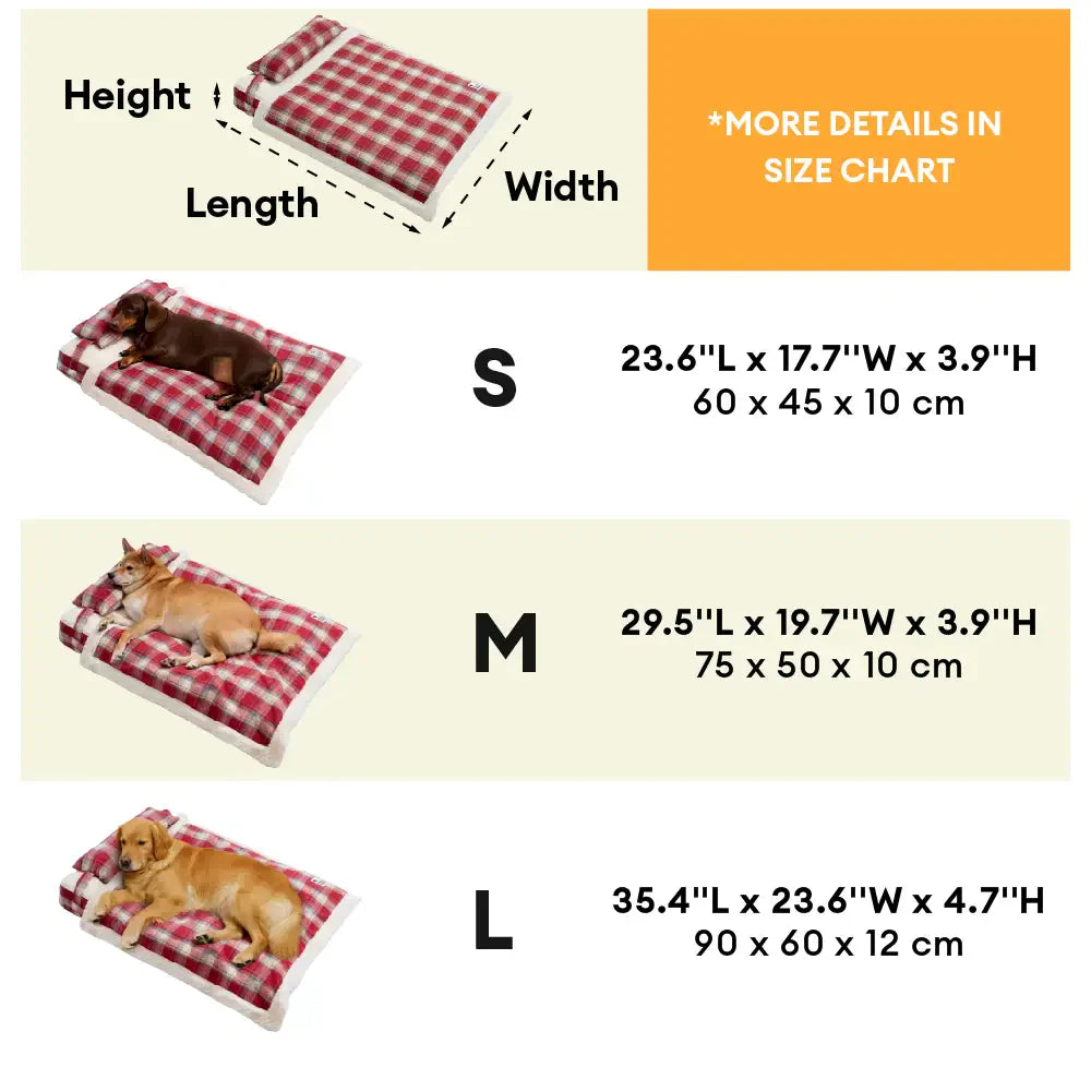 Lit pour chien orthopédique en peluche à carreaux vintage détachable avec coussin - Confort pour chiot