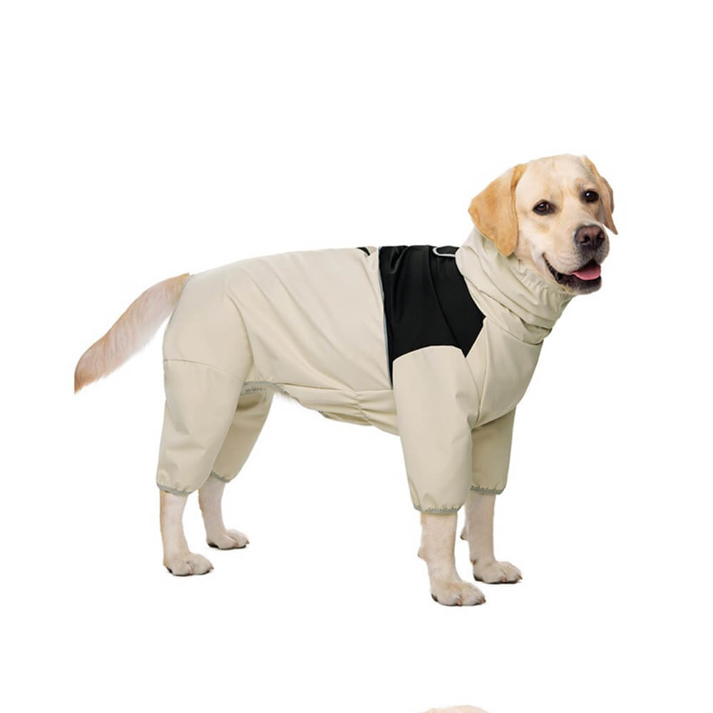 Imperméable pour chien à col roulé et coupe élastique avec bande réfléchissante