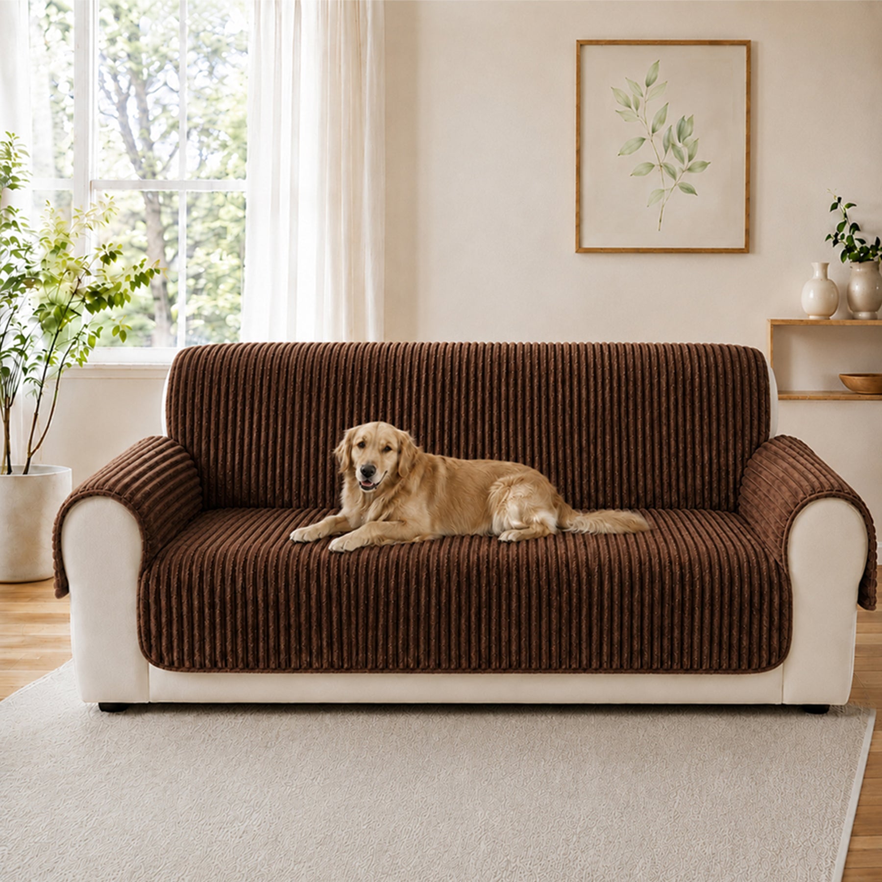 Housse fauteuil de canapé en une seule pièce non glissante, douce et adaptée aux animaux - Rayures
