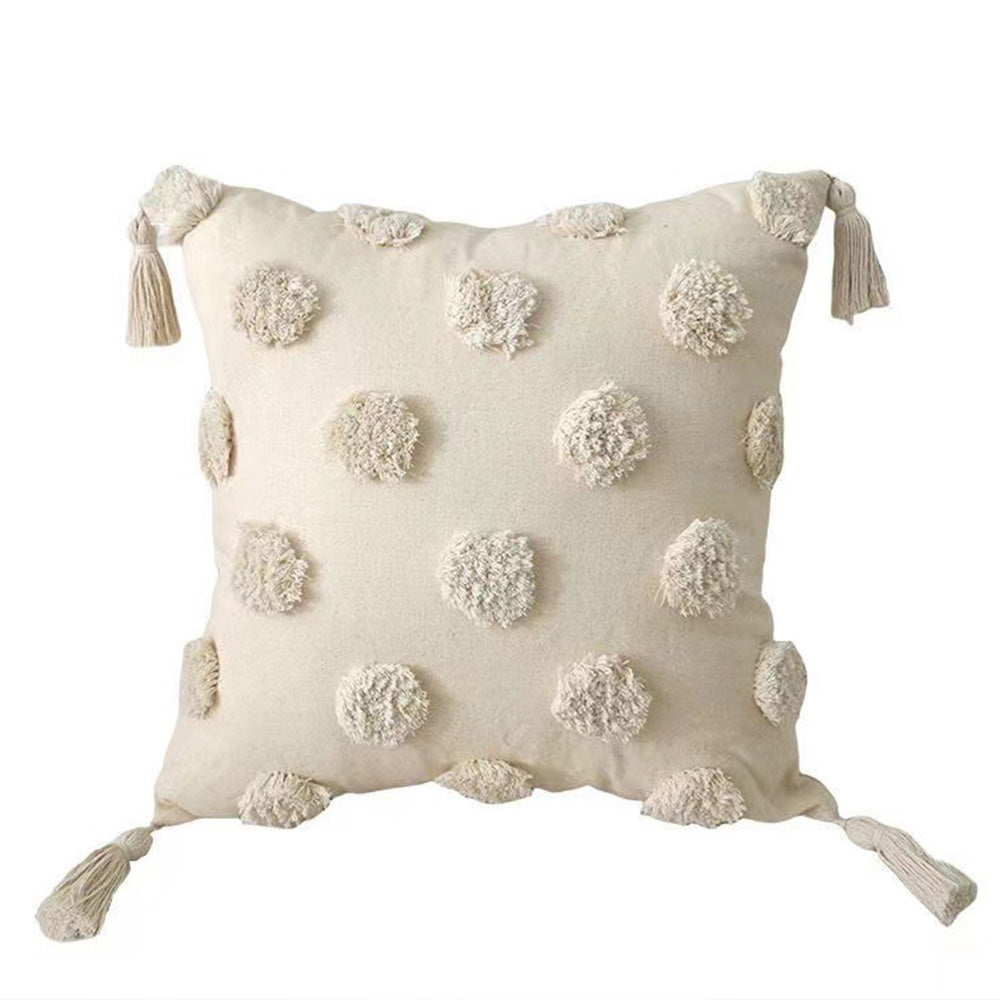 Coussin de canapé en peluche avec feuille et pompon