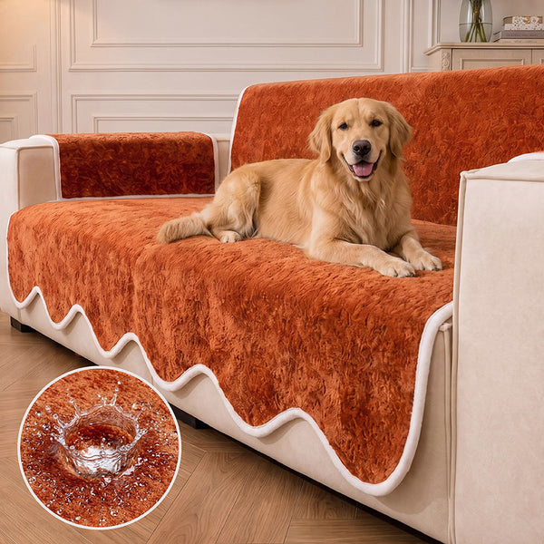 Couvre-canapé en velours plush imperméable avec bord ondulé contrasté