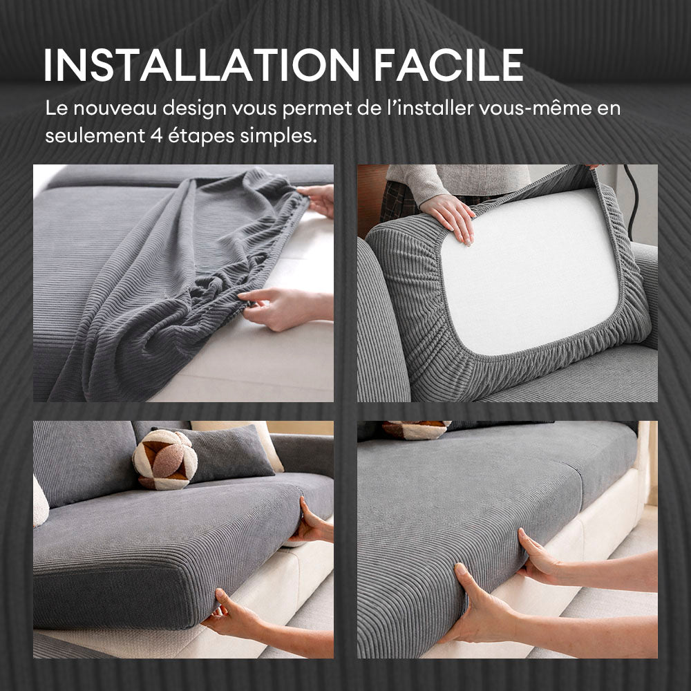 Housse de canapé d'angle extensible velours côtelé anti-rayures housse de canapé 3 places