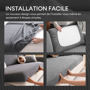 Housse de canapé d'angle extensible velours côtelé anti-rayures housse de canapé 3 places