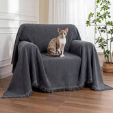 Housse de fauteuil plaid pour canapé en chenille à chevrons et glands