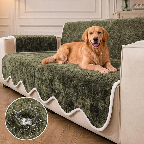 Couvre-canapé en velours plush imperméable avec bord ondulé contrasté