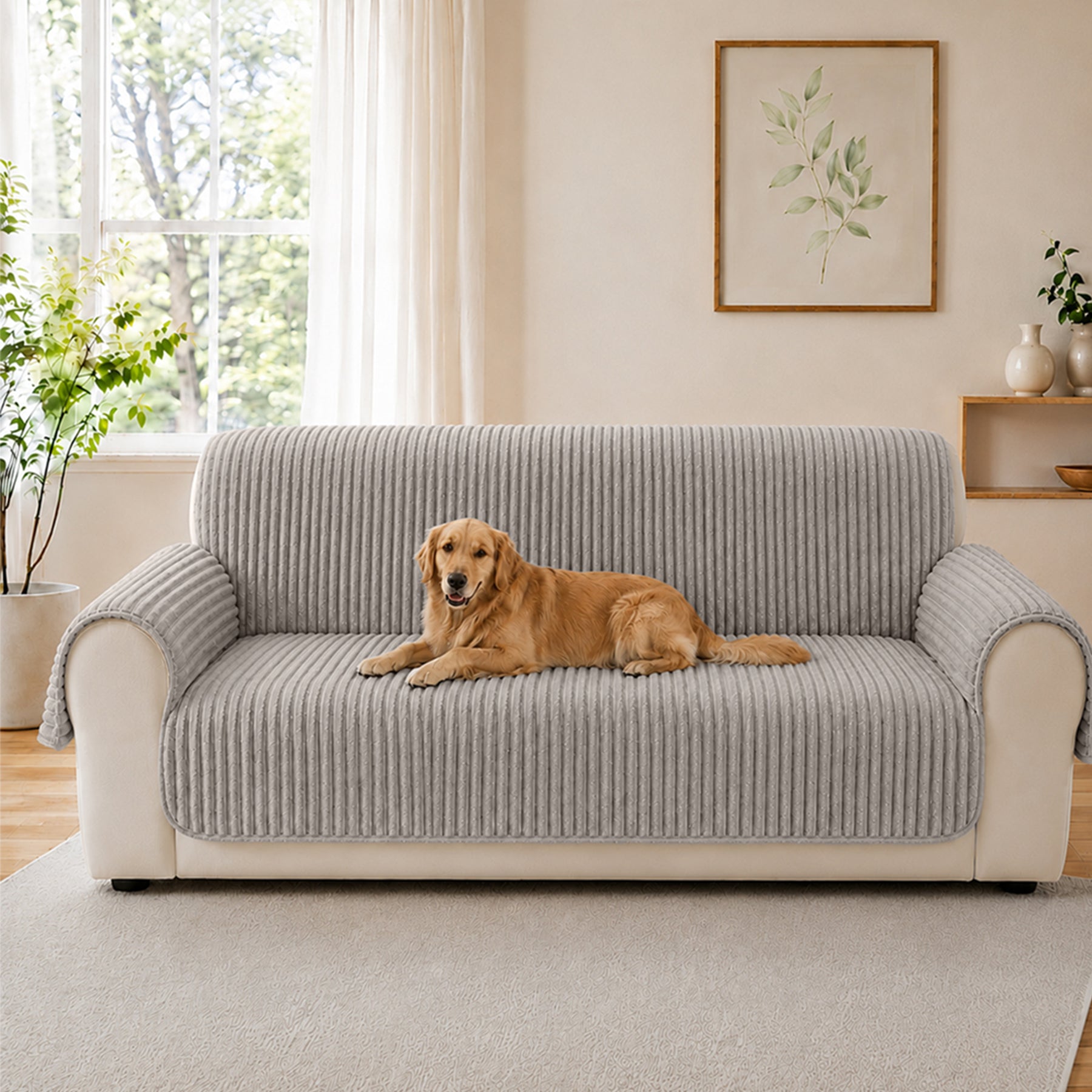 Housse fauteuil de canapé en une seule pièce non glissante, douce et adaptée aux animaux - Rayures