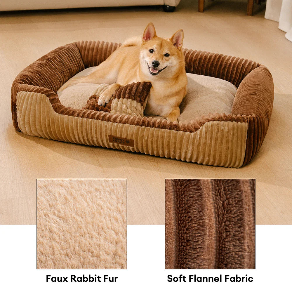 Lit pour chien en flanelle à blocs de couleur vintage avec coussin amovible – CozyRest