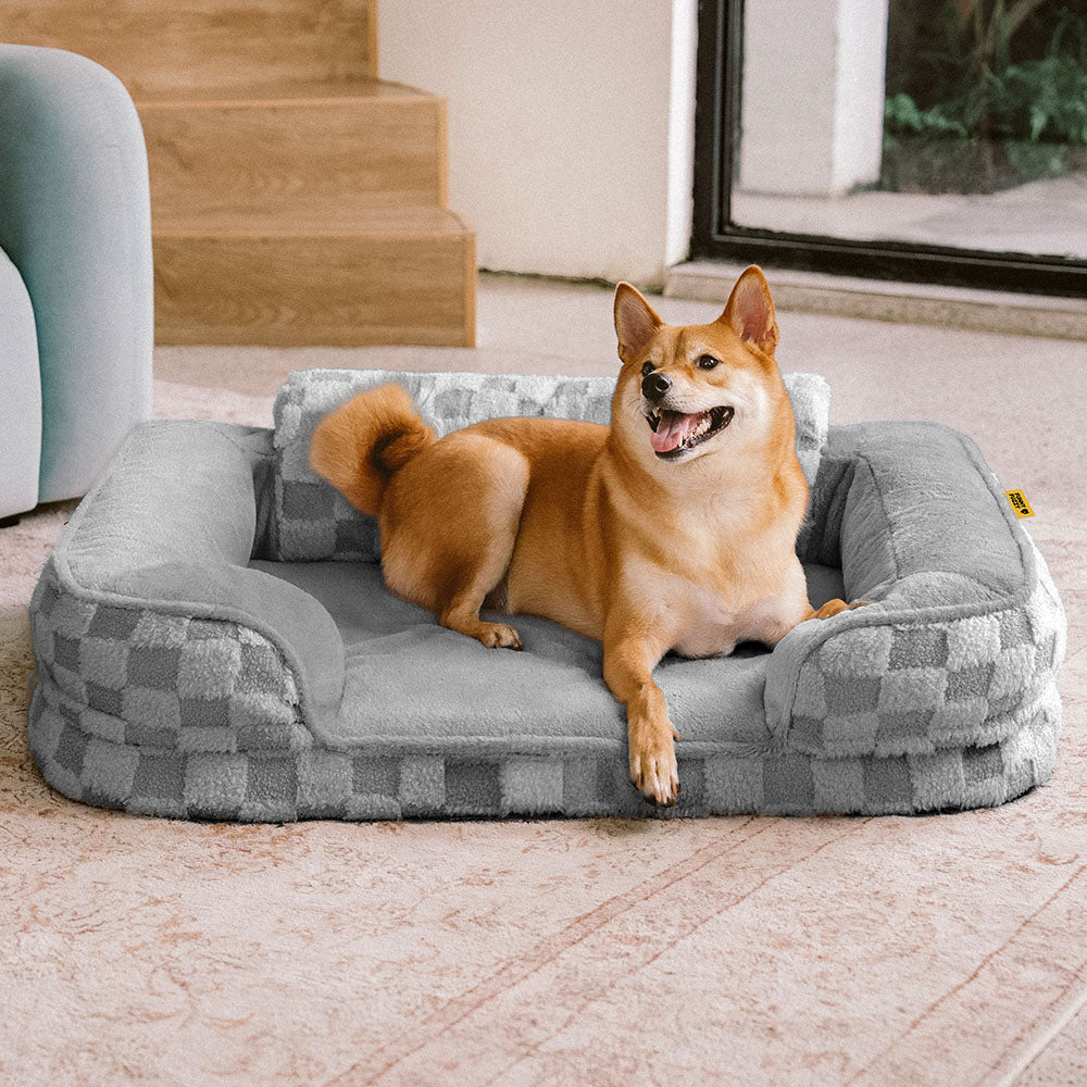 Lit orthopédique pour chien en peluche à motifs checkered – CloudNooki
