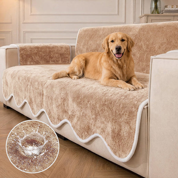 Couvre-canapé en velours plush imperméable avec bord ondulé contrasté