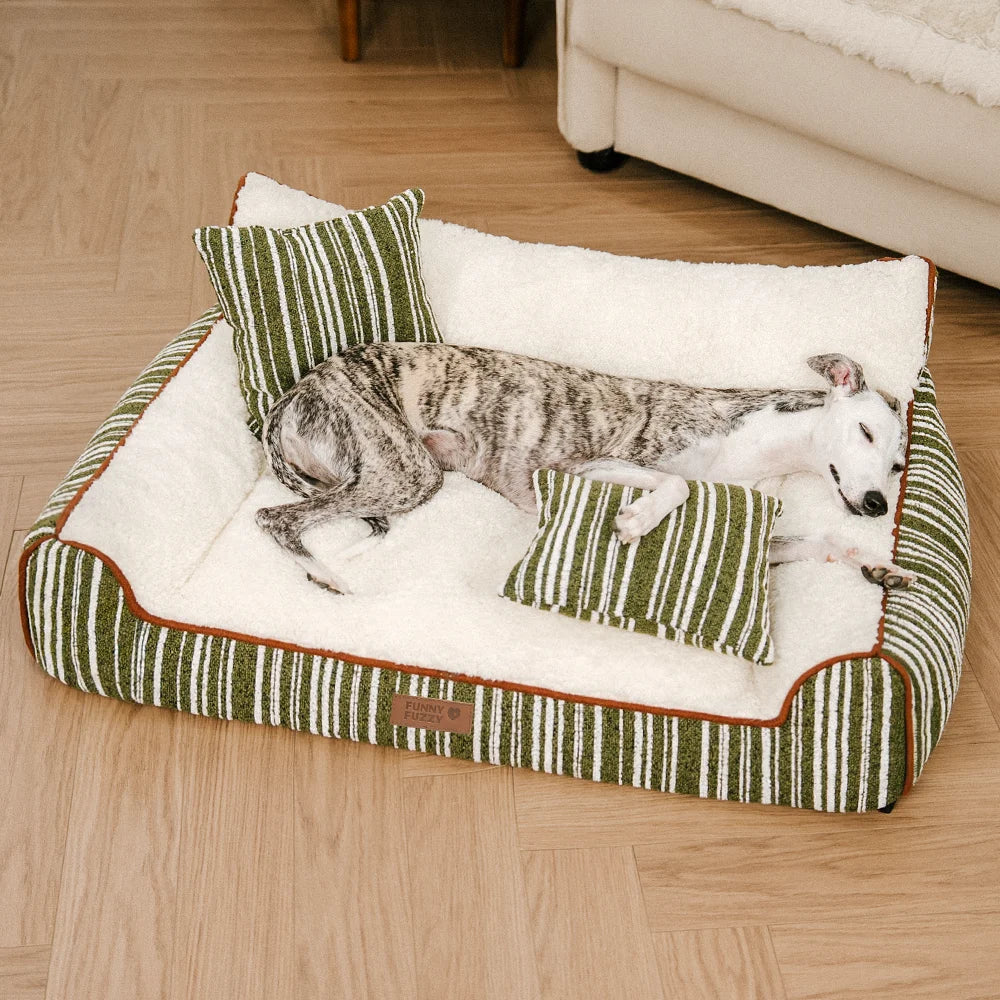 Lit Sofa Orthopédique en Velours Rayé pour Chiens et Chats avec Oreillers - Canapé Grove