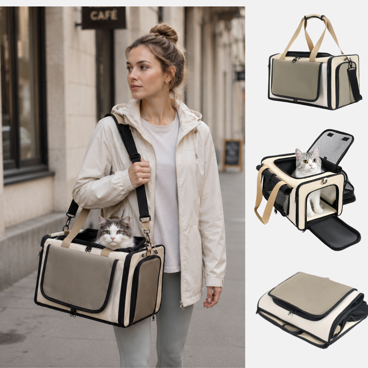 Sac de transport pour chat portable, respirant, de grande capacité et extensible Approuvé par les compagnies aériennes