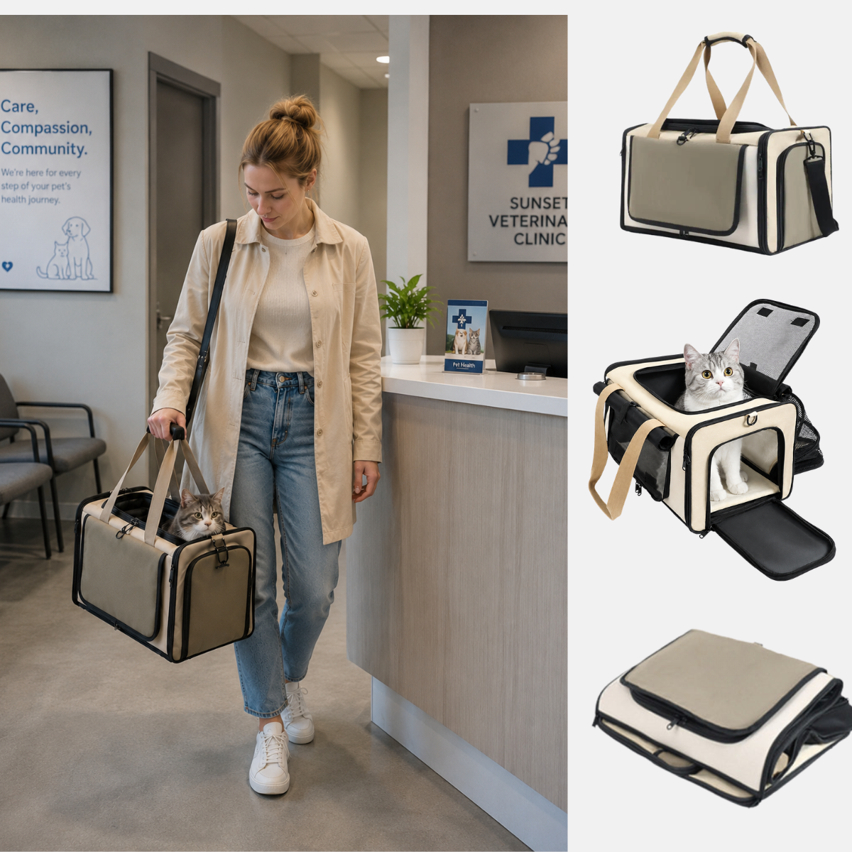 Sac de transport pour chat portable, respirant, de grande capacité et extensible Approuvé par les compagnies aériennes