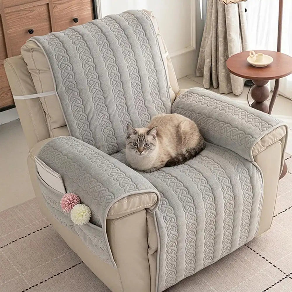 Housse fauteuil de canapé inclinable toutes saisons, résistante aux rayures, antidérapante, avec des sangles élastiques.