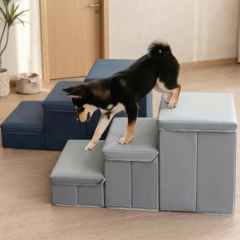 Escalier pour chien pliable multifonctionnel antidérapant, adapté à l'arthrite, avec rangement et condo.