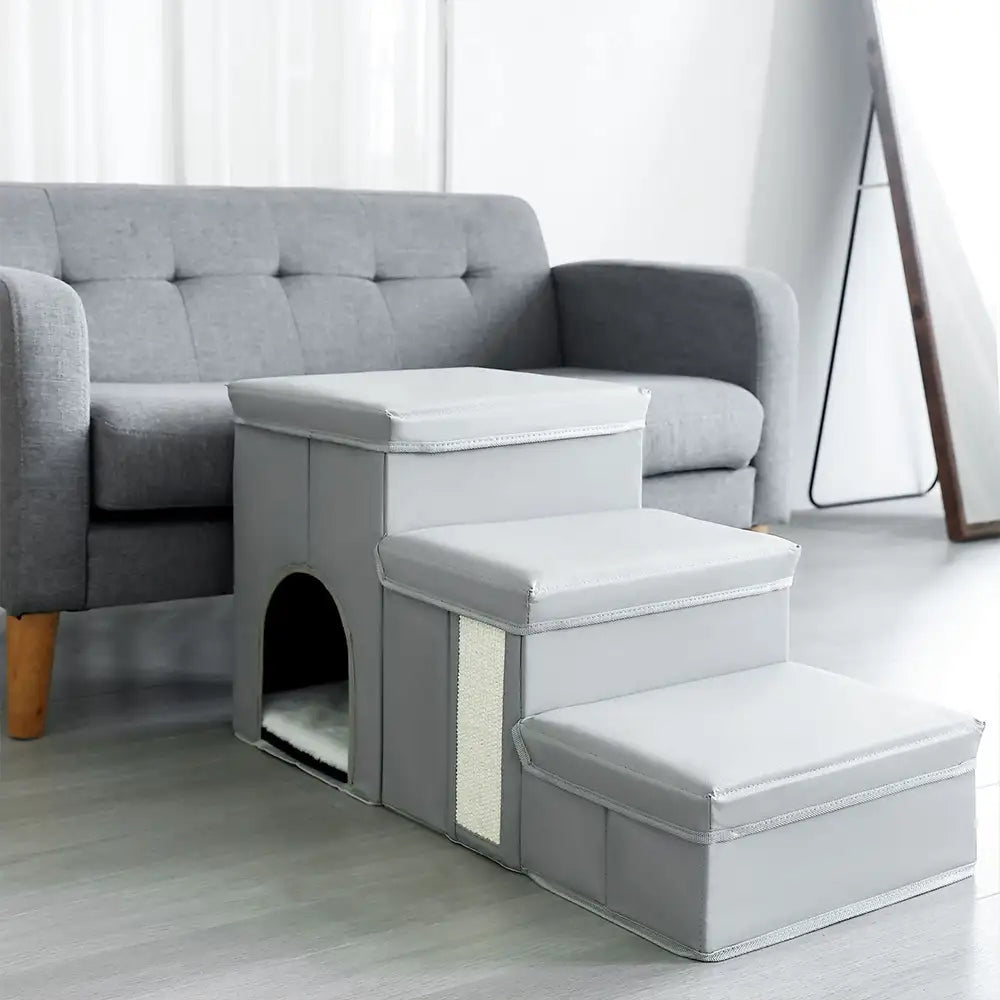 Escalier pour chien pliable multifonctionnel antidérapant, adapté à l'arthrite, avec rangement et condo.