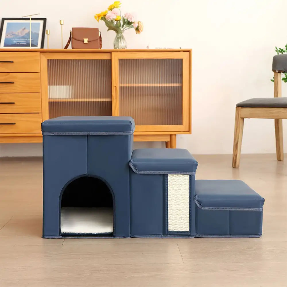 Escalier pour chien pliable multifonctionnel antidérapant, adapté à l'arthrite, avec rangement et condo.