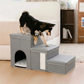 Escalier pour chien pliable multifonctionnel antidérapant, adapté à l'arthrite, avec rangement et condo.